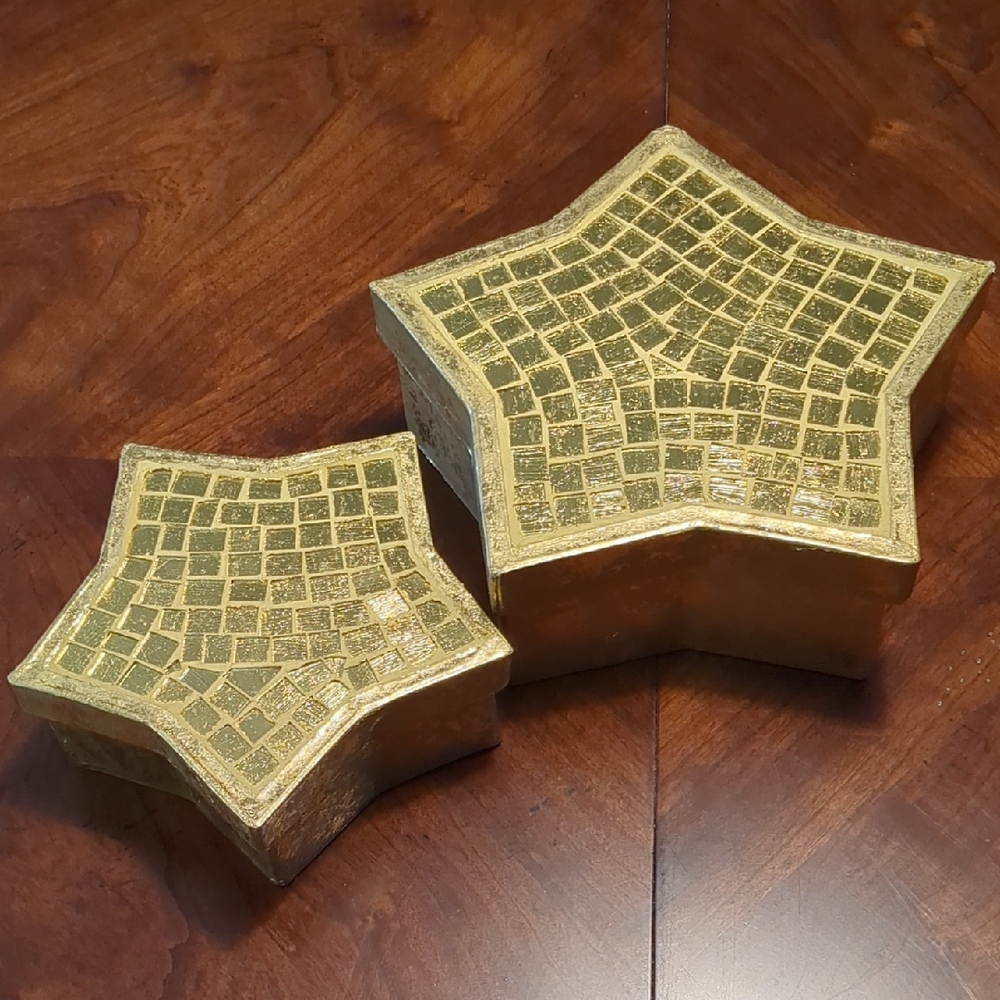Gold Holiday Star Mosaic Decorative Nesting Boxes